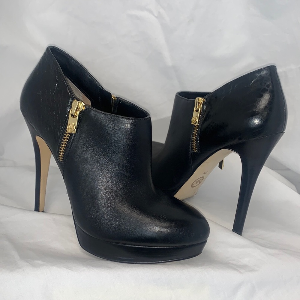 PRICE DROP! Michael Michael Kors black booties gold zip platforms size 7